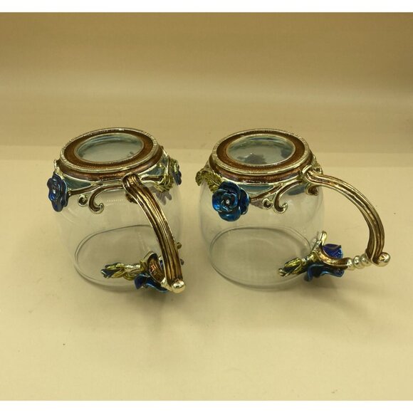 ARC of France Luxury Classic Enamel Coffee Cup Blue Butterfly LOT 2 - Picture 4 of 12